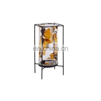 K&B decorative color glass candle holders metal frame tall glass candle holder