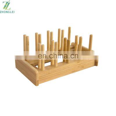 Bamboo Dish Plate Bowl Cup Book Pot Lid Cutting Board Drying Rack Stand Drainer Storage Holder Organizer Kitchen Cabinet