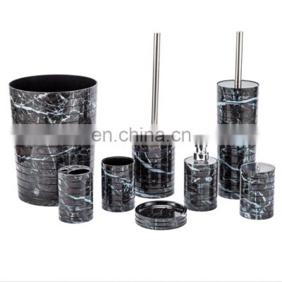 Household Hotel Plastic Black Marble Surface Bath Set Bathroom Accessory