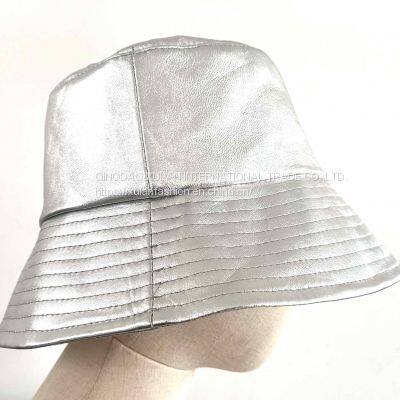 Women\'s GENUINE SHEEPSKIN Leather Quilting Bucket Hats