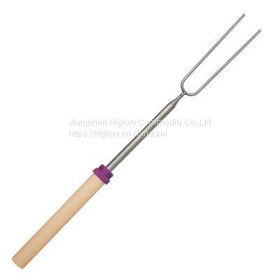Professional Telescopic BBQ Fork Marshmallow Roasting Sticks Barbecue Forks With Wooden Handle photo-2
