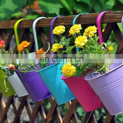 Colorful Metal Bucket Flower Hanging Pot Balcony Garden Pots Plant Flower Holders Balcony Iron Flower Pot