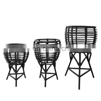 Best Price 3 Sizes Black Rattan Plant Stand Eco Friendly Wicker Flower Pot Holder Basket Cheap Wholesale Vietnam Supplier