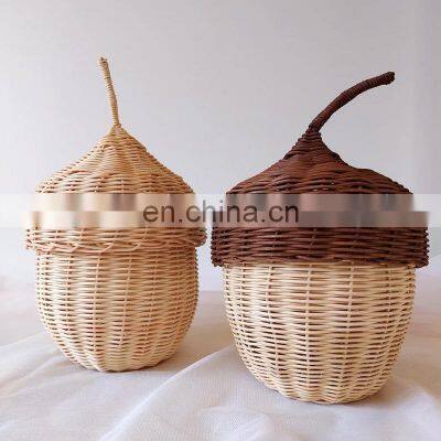 Acorn Basket, Handwoven Rattan Storage with Acorn Shape, Cheapest Cute Wicker Bag Kids Toys Wholesale Supplier