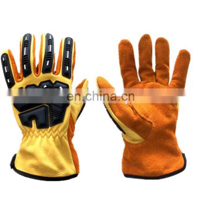 Cowhide leather outdoor work gloves anti-vibration full finger impact protection safety work gloves