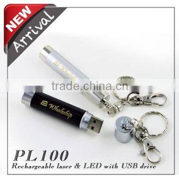 Rechargeable laser pointer pen with usb flash drive Key-Chain style bulk items , led lights pen