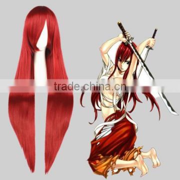 High Quality 100cm Long Straight Fairy Tail-Elza Scarlet Wine Red Synthetic Anime Wig Cosplay Hair Wig Party Wig