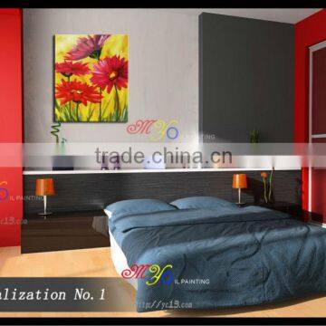 Handmade Home Decor Artwork Red Flowers Oil Painting on Canvas photo-3
