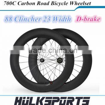 Road Carbon Wheels ;Depth 88mm;Width 23mm;Clincher Bicycle Wheels;Disc Brake U shape wheelset;Size 700C ;BIKE Wheelset