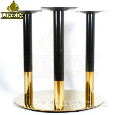 Newest High Quality Shiny Gold Black Big Large Heavy Duty 3 Pillars Columns Stainless Steel Table Base photo-2