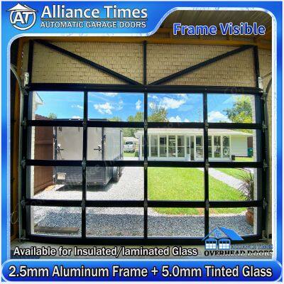 Aluminum Frame Black Transparent Clear Tempered Glass Panels Sectional Garage Doors