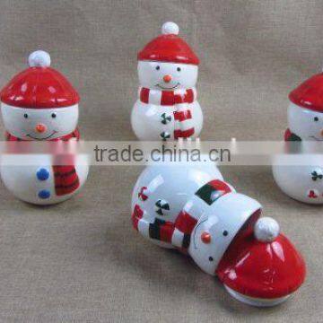 lovely christmas snowman design ceramic cookie jar,ceramic storage jar