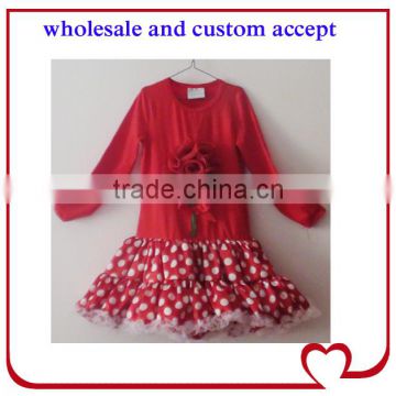 christmas red dots long skirt flower long sleeve dress outfit girls spring fall cotton dresses frocks child one piece tutu dress