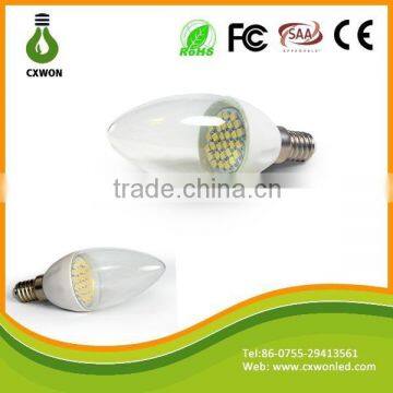 See through candle bulb lamp smd3014 e14 3w led candle lamp housing