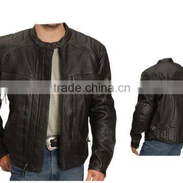 ZIPPER GUSSET LEATHER BIKER JACKET FOR MEN