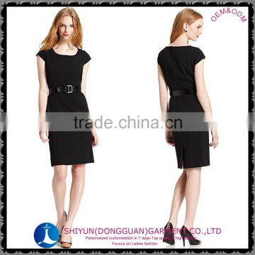 2015 the Newest Ladies A-line Crew Neck Dress With Short Sleeve Black and Plus Size Free Sample