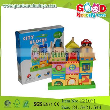 Colorful Kids Wooden Stacking City Printing Blocks Toys