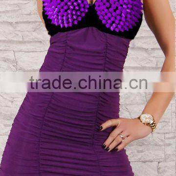 purple shoulder-straps scrunch bodycon dress