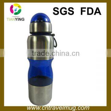 big sport drinking water bottles with metal bottom cup and buckle dome cover BPA free