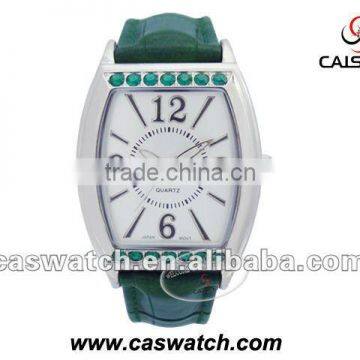 Diamond PU leather watch with emerald in Japan PC21S movement