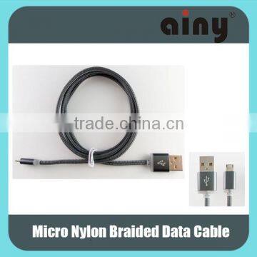 Gold connector Nylon fabric braided usb cable for Micro data transfer sync charging