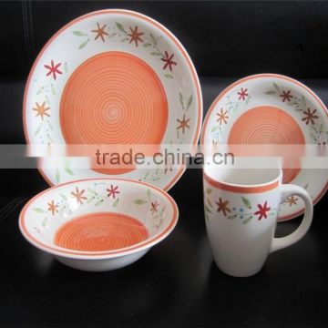 2015 hot sale 12 pcs hand printed stoneware dinner set