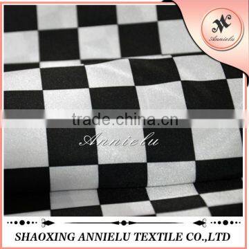 Hiah quality black and white chequer printed satin fabric