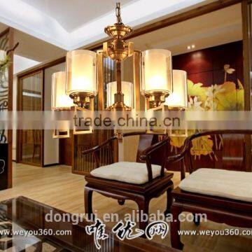 Chinese Style Classical Full Copper Luxury Decorative Light Hotel Chandelier For High Ceiling 5 Heads 522-5H