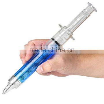 Novelty Plastic Funny Cheap Jumbo Blue Syringe Pens Promotional Custom Eco-friendly Injection Needle Shaped Ball Point Pen