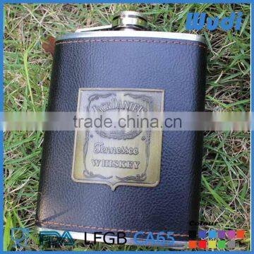 wholesale customized glass lined hip flask pu leather wrap HF822