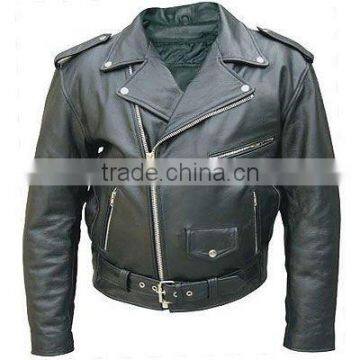 Mens Black Leather Motorbike Ridding Jacket with CE Body Protectors