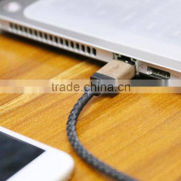 New Arrivel Wooden Shell USB Cable Round Leather Charging Cable For Iphone5/5S/6/6Plus/ipad Date Cable photo-5
