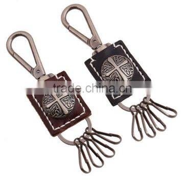 Hot Metal Cross Logo Cow Leather Keychain Men's Fashion Handmade Decoration Calf Skin Leather Keyring FHMK0006