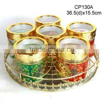 CP130A 6pcs glass candy jar with metal rack and decal printing