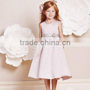 Beautiful Round Neck Satin Pleated Flower Band Back Cross Straps Knee Length Zipper Princess Flower Girl Dress XYY-011