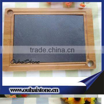 Intimate design stone food tray slate and groove bamboo with finger hole