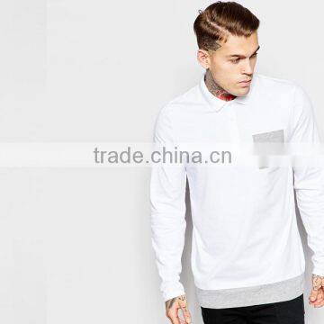 long sleeve polo shirt with contrast pocket and hem