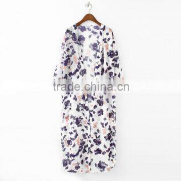 cheap china wholesale clothing floral print side slit chiffon long shirt