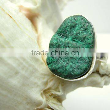 Malachite Uneven Druzy Natural Gemstones Rings, Designer Bezel Adjustable Rings, 925 Solid Sterling Silver Rings