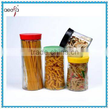 Unique Popular glass jar kitchen storage with plastic lids