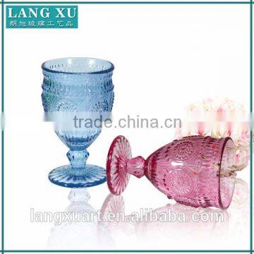 Trade Assurance handmade pressed sunflower embossed colored thick stem heavy crystal wine glass