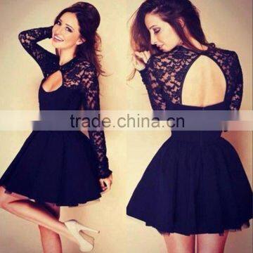 (MY2472) MARRY YOU Lace Top Long Sleeve One Piece Black Party Dress