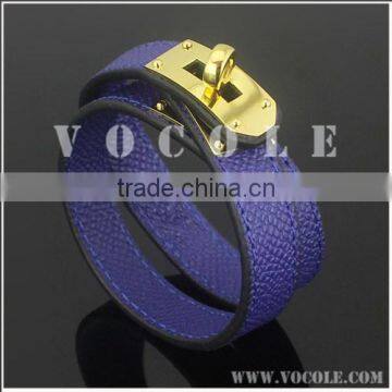 Novelty purple genuine leather women's bracelet design with metal clasp