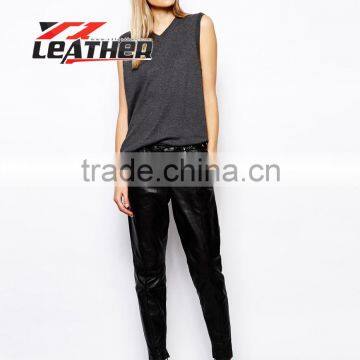 2014 OEM stylish high quality black plain tight PU faux leather pants women