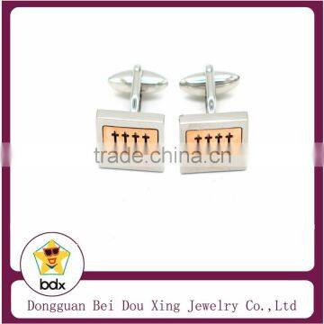 2015 new arrival gold plating stainless steel with cross words fashion cuff link