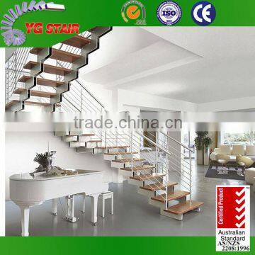 Steel railing wood step stairs