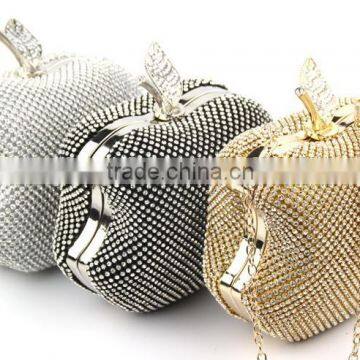 Women apple shape gold crystal evening bag purse