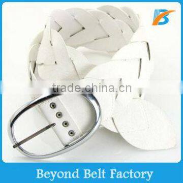 Women's 7cm Wide White Fake Leather Woven Plaited Waist Belt