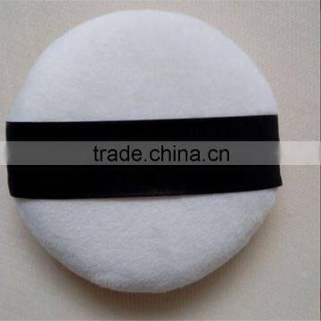 Custom Logo Cosmetic Sponge Super Soft Flocking Powder Puff with Ribbon