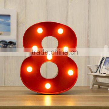 Red color beautiful marquee light the number " 8 " shape light